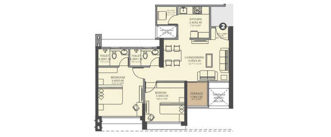 VTP Aethereus Mahalunge - Floor plan 2 BHK 526 Sq.ft