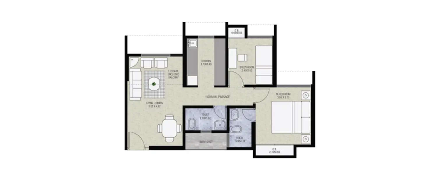 Floor plan for 2 BHK