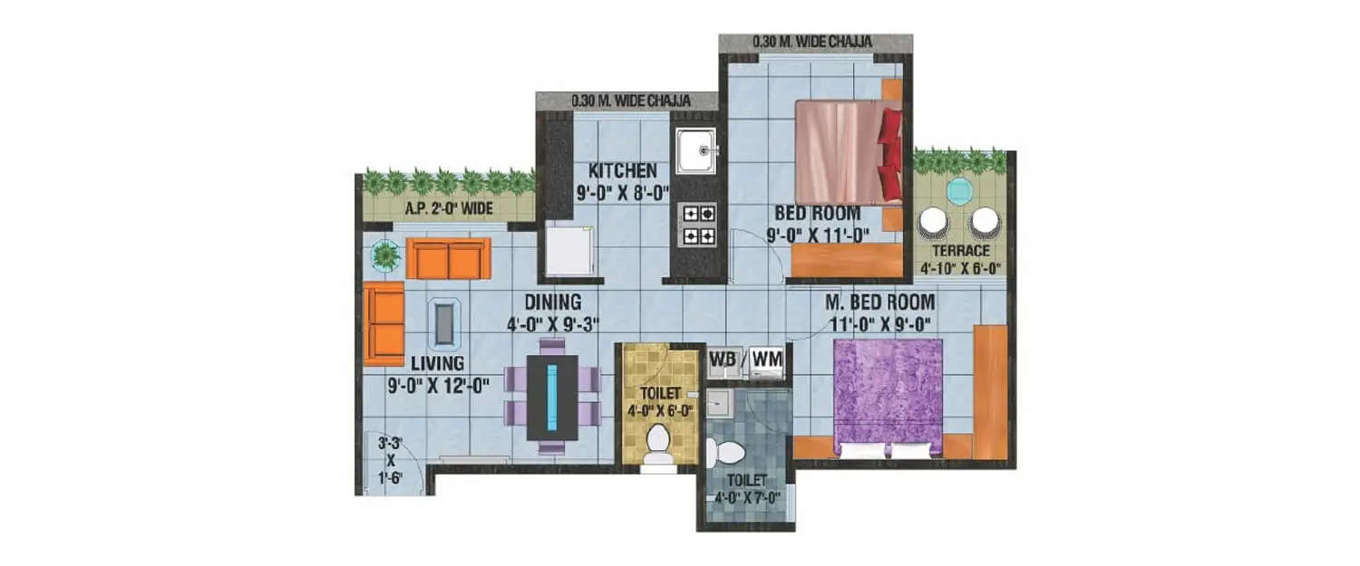 Floor plan for 2 BHK