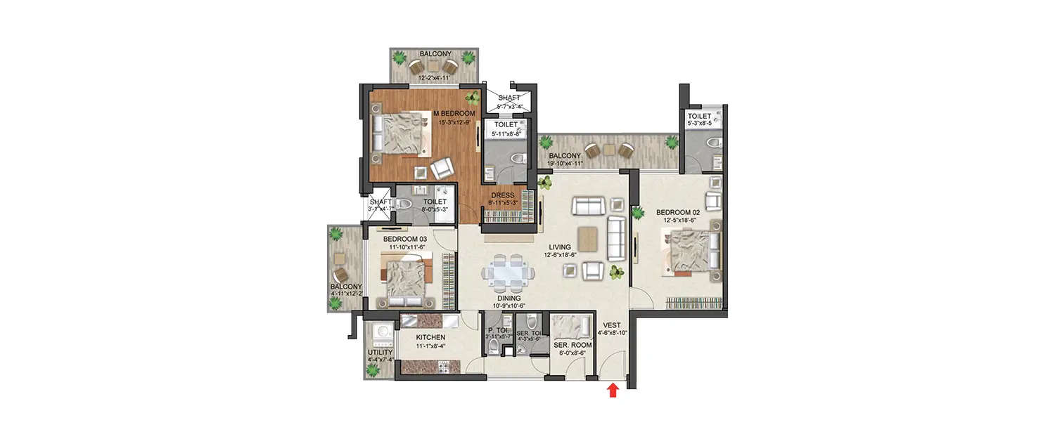 Floor plan for 3 BHK