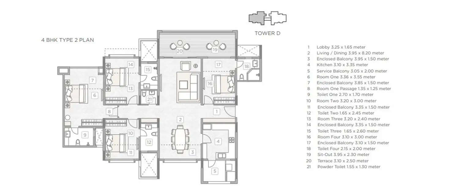 Floor plan for 4 BHK