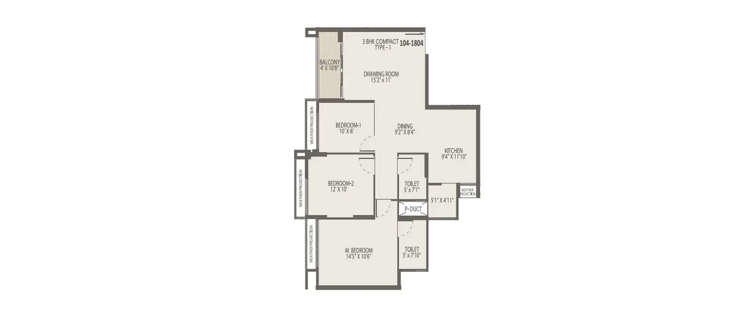 Floor plan for 3 BHK