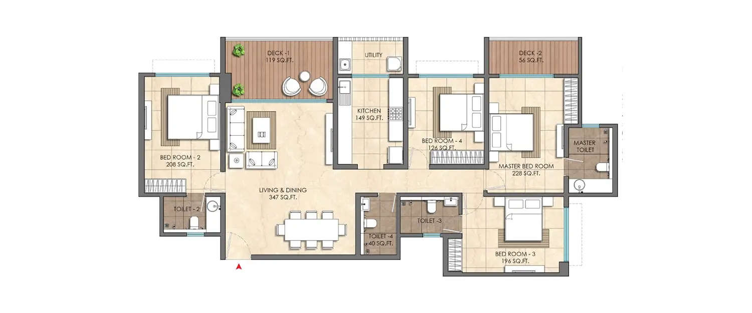 Floor plan for 4 BHK