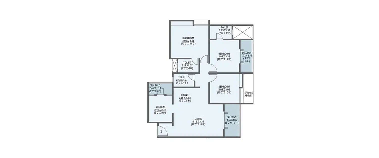 Floor plan for 3 BHK