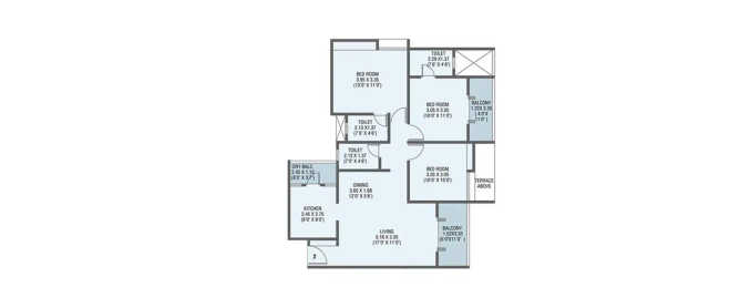 Kohinoor Zen Estate Kharadi - Floor plan 3 BHK 896 Sq.ft