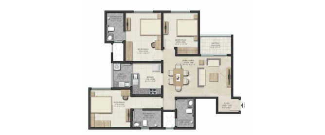 Sobha Royal Pavilion Chikkakannalli - Floor plan 3 BHK 1091 Sq.ft