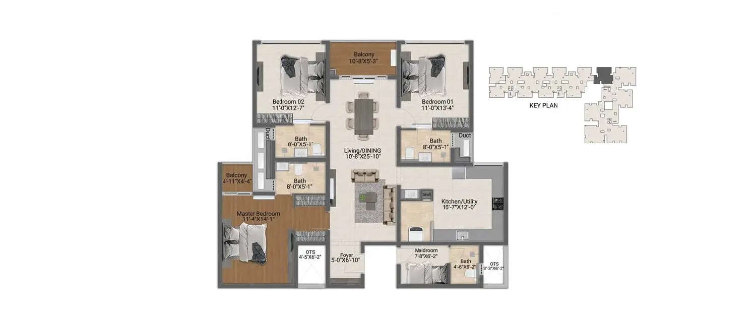 Floor plan for 3 BHK