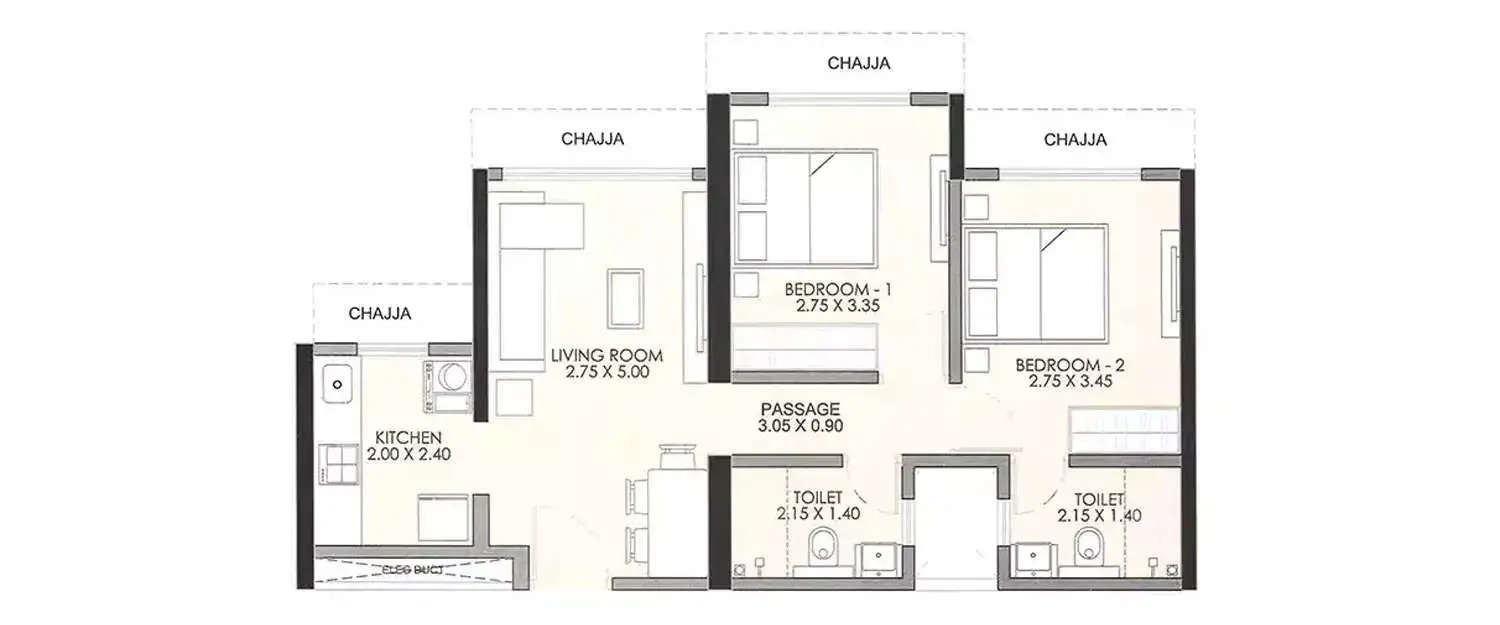 Floor plan for 2 BHK