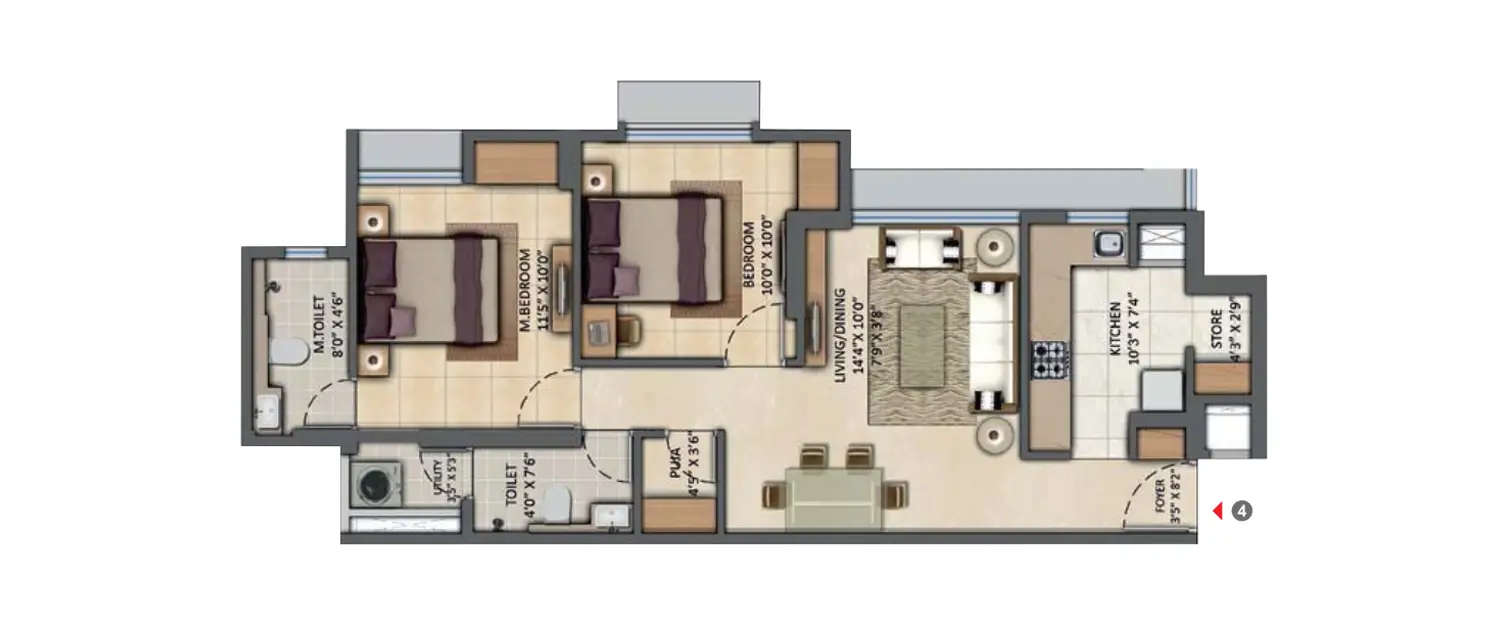 Floor plan for 2 BHK