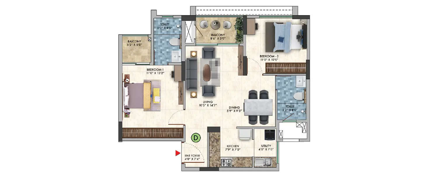 Floor plan for 2 BHK