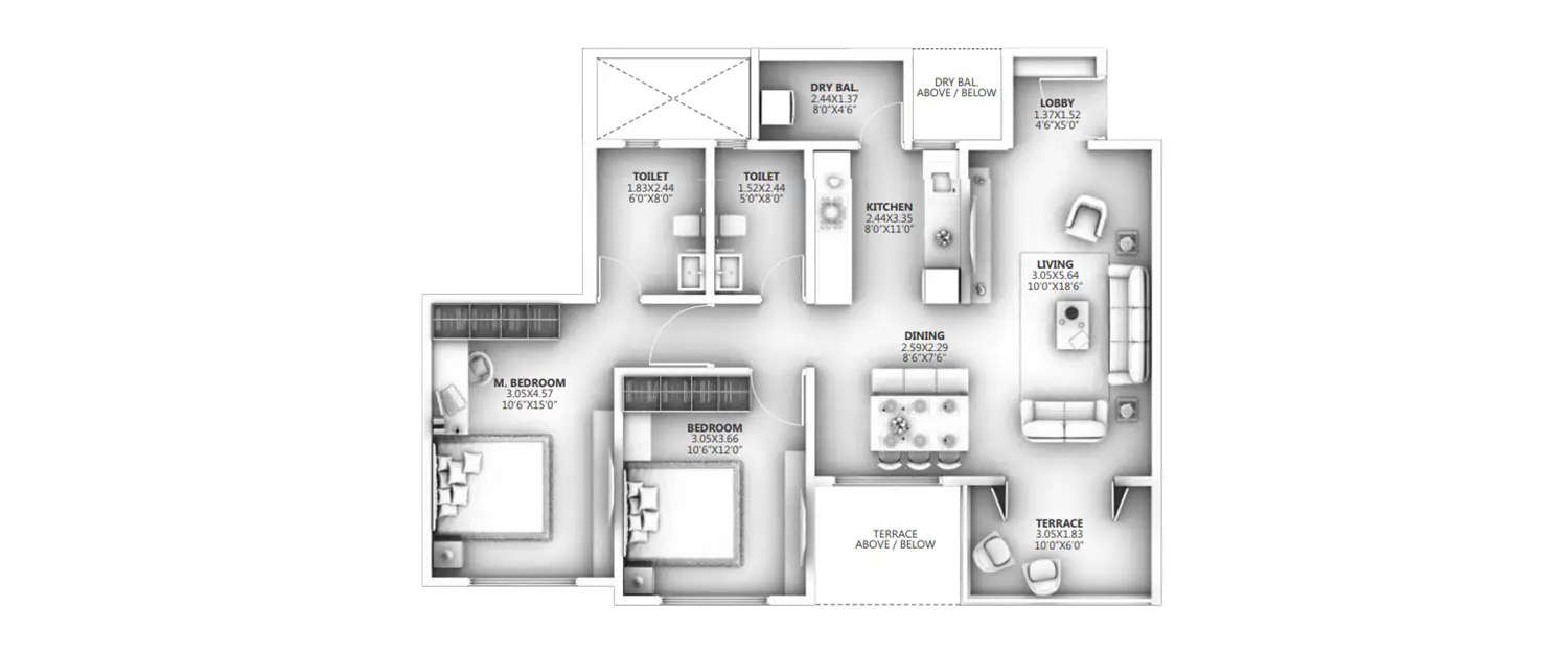 Floor plan for 2 BHK