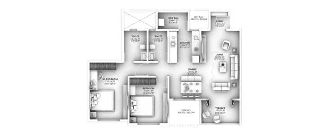 Ganga Arcadia Kharadi - Floor plan 2 BHK 790 Sq.ft