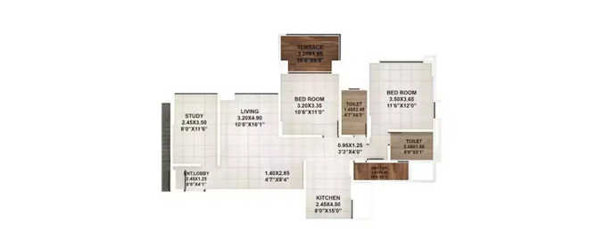 Kumar Piccadilly Wakad - Floor plan 2.5 BHK 756 Sq.ft