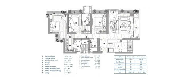 Neelkanth Hallmark Ghodbunder Road - Floor plan 3 BHK 1270 Sq.ft