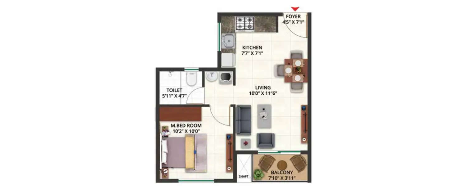 Floor plan for 1 BHK