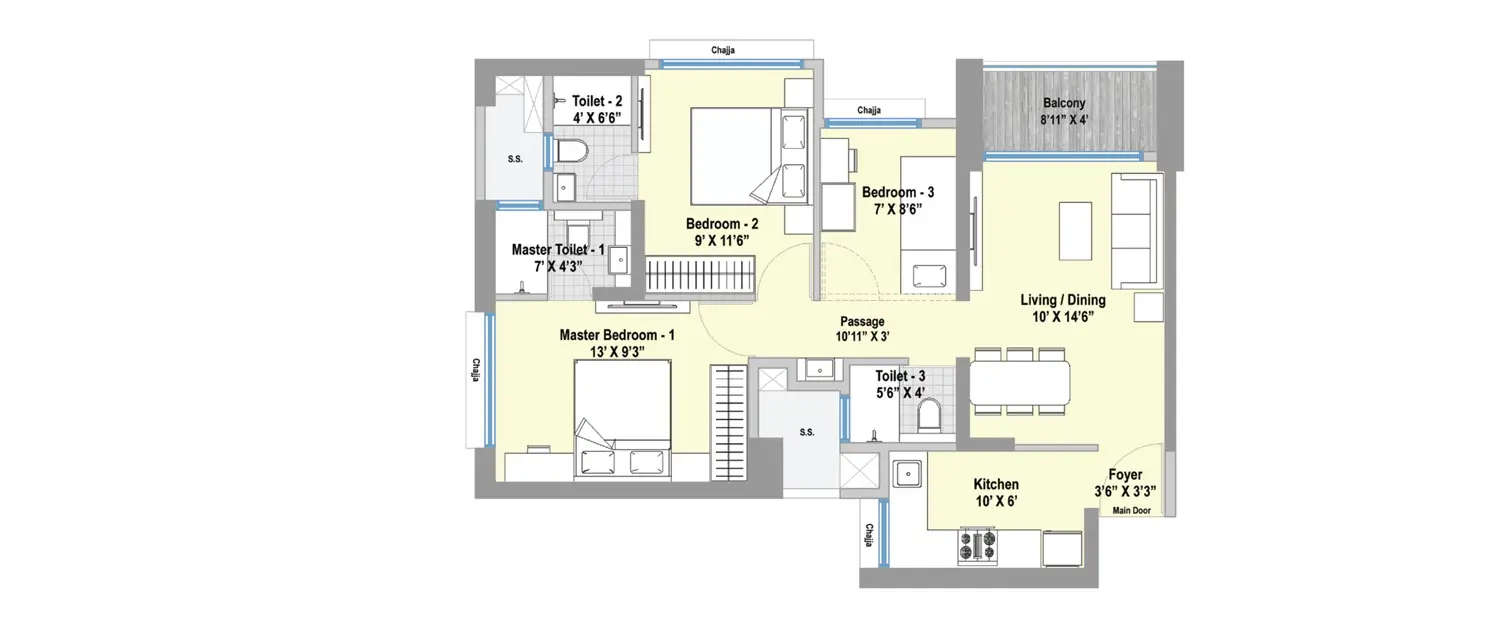Floor plan for 2.5 BHK