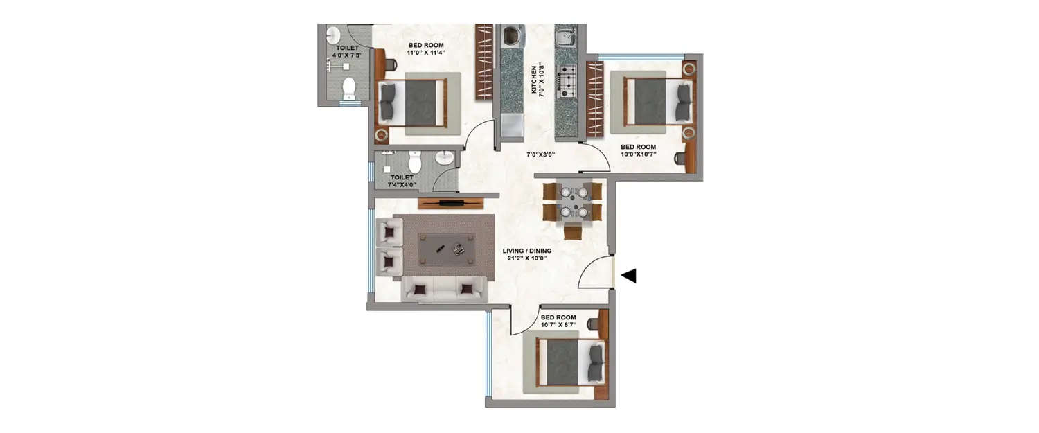 Floor plan for 2.5 BHK