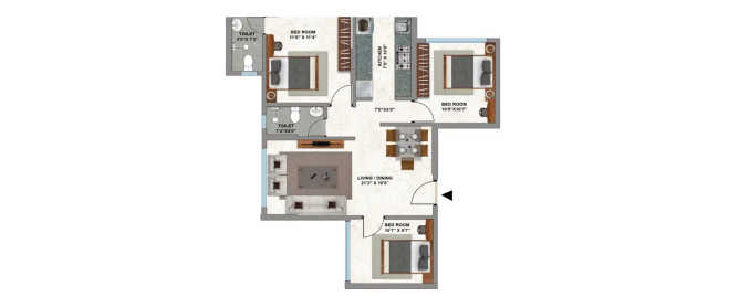 Kolte Patil Evara Borivali - Floor plan 2.5 BHK 750 Sq.ft