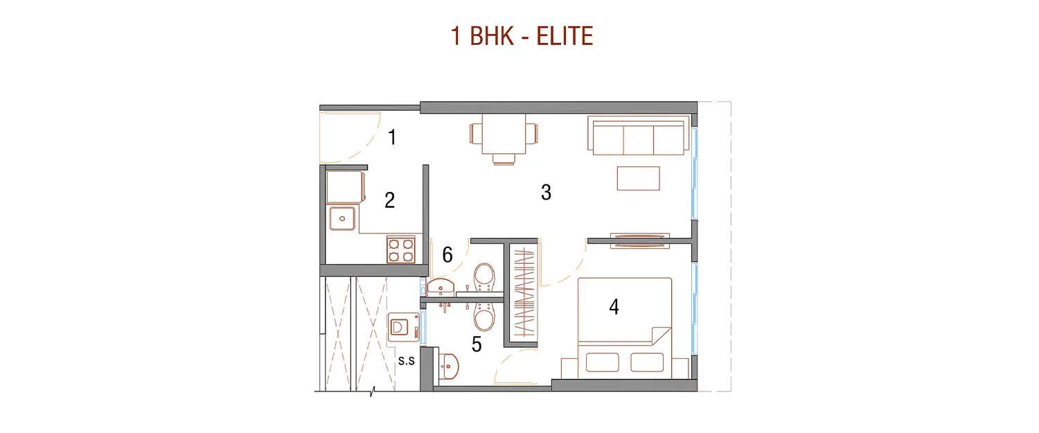 Floor plan for 1 BHK