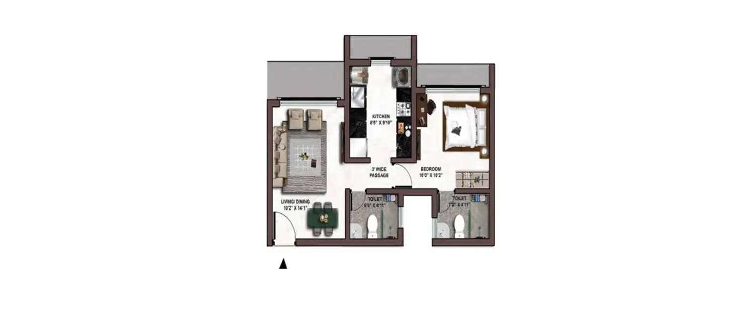 Floor plan for 1 BHK