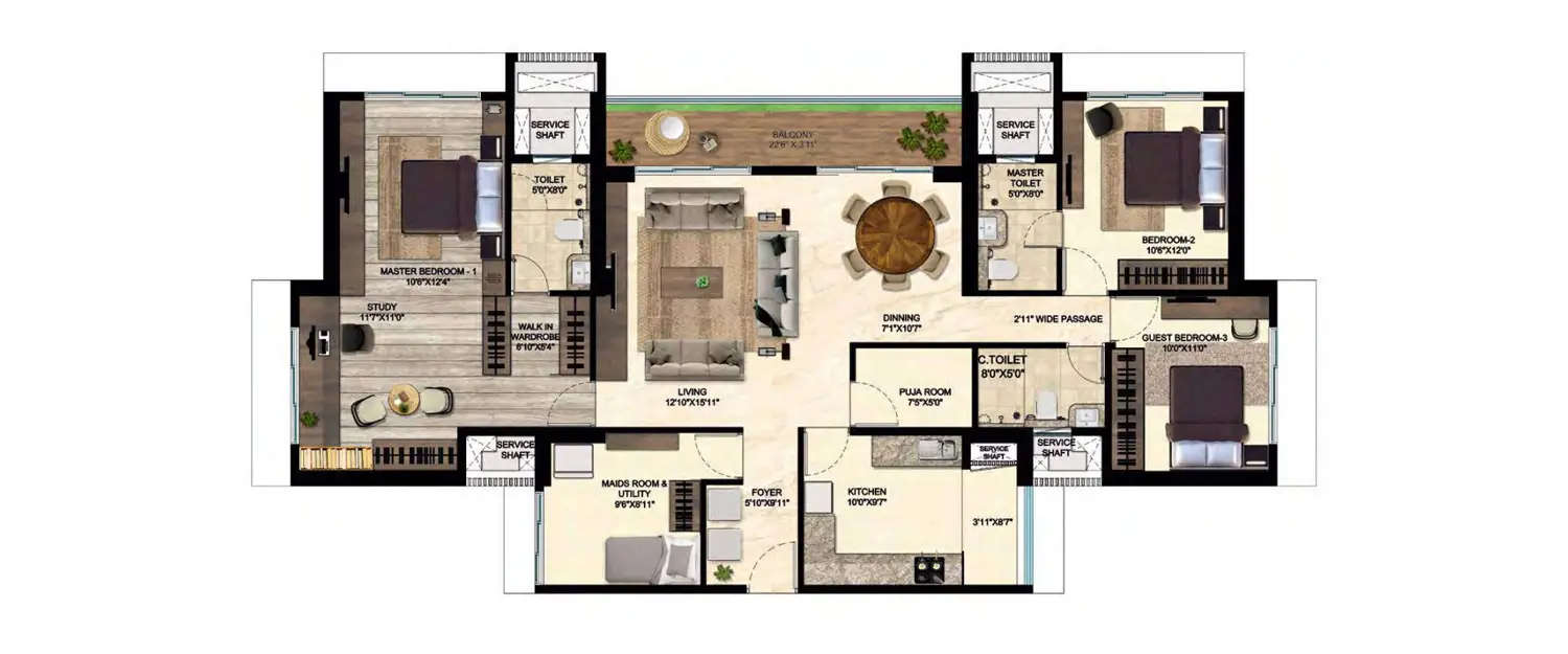 Floor plan for 3 BHK