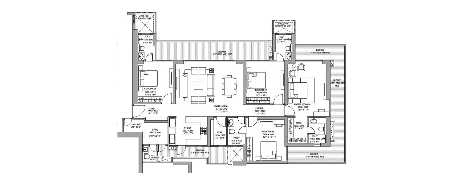 Floor plan for 4 BHK