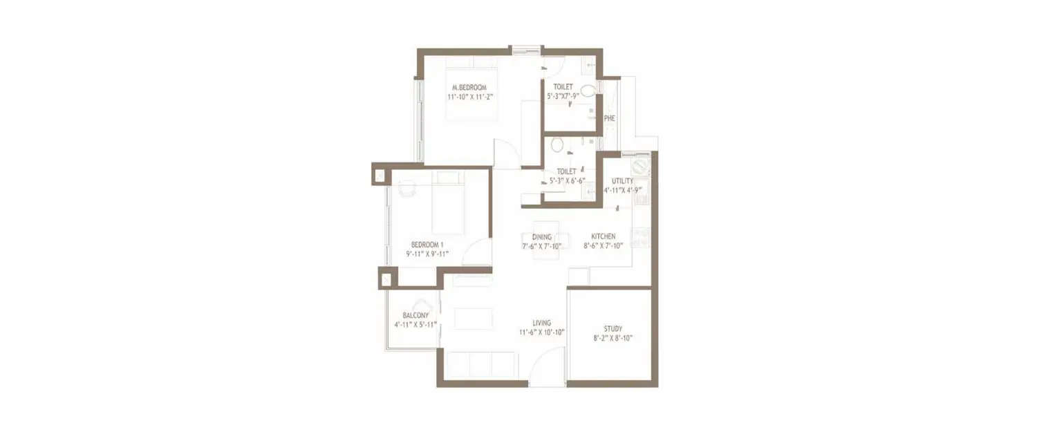 Floor plan for 2.5 BHK