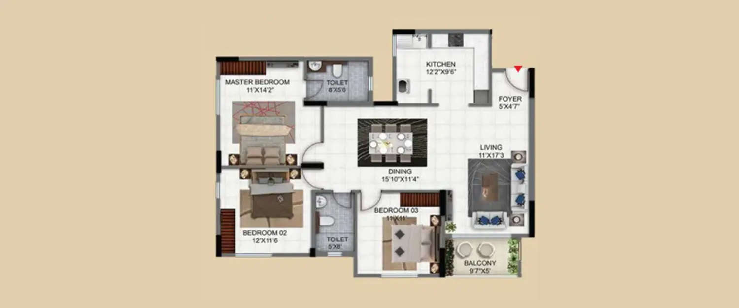 Floor plan for 3 BHK