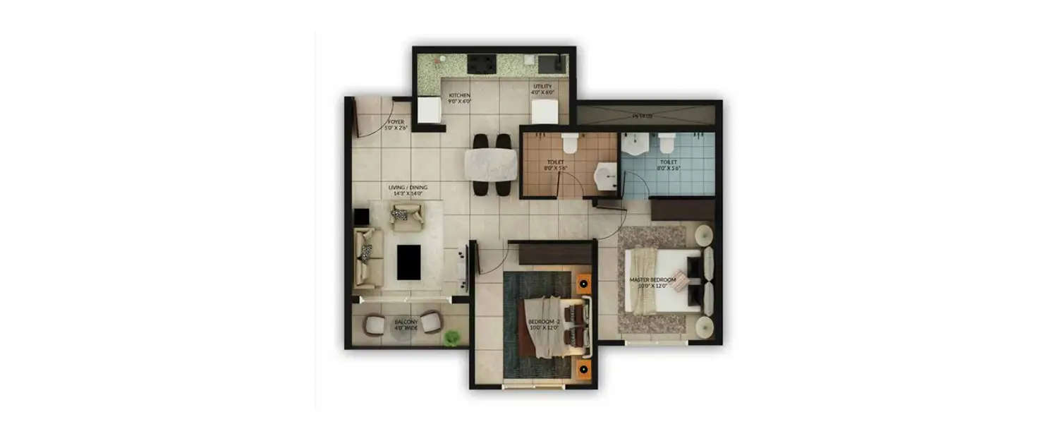 Floor plan for 2 BHK