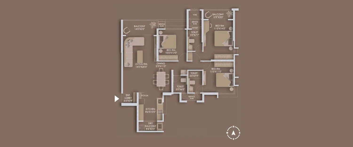 Floor plan for 2 BHK