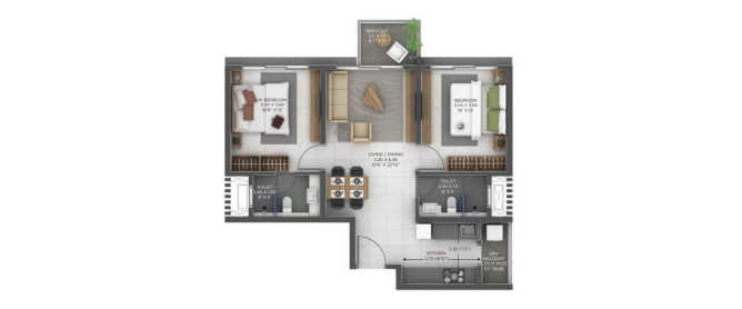 Amanora Gold Towers Hadapsar - Floor plan 2 BHK 592 Sq.ft