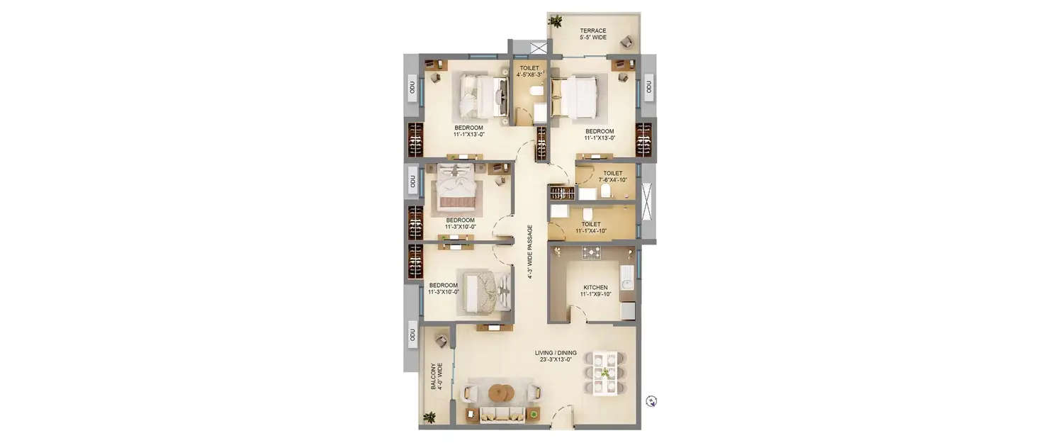 Floor plan for 4 BHK