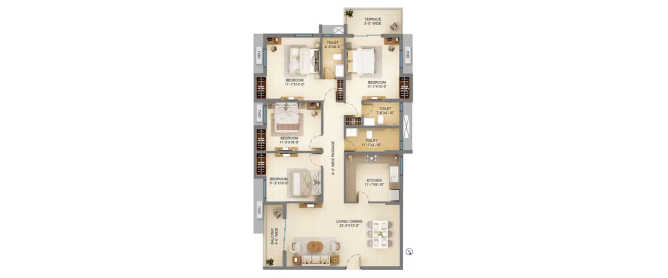 Merlin Serenia Baranagar - Floor plan 4 BHK 1454 Sq.ft