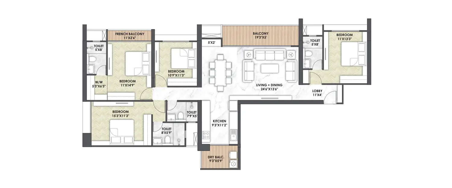 Floor plan for 4 BHK