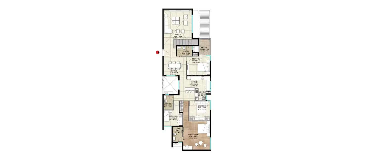Floor plan for 4 BHK