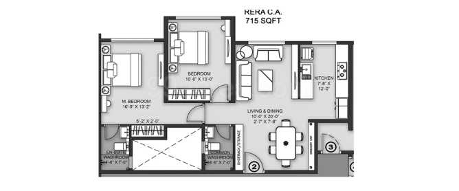 Aaradhya One Earth Ghatkopar - Floor plan 2 BHK 715 Sq.ft