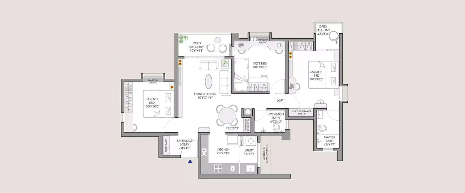 Floor plan for 3 BHK