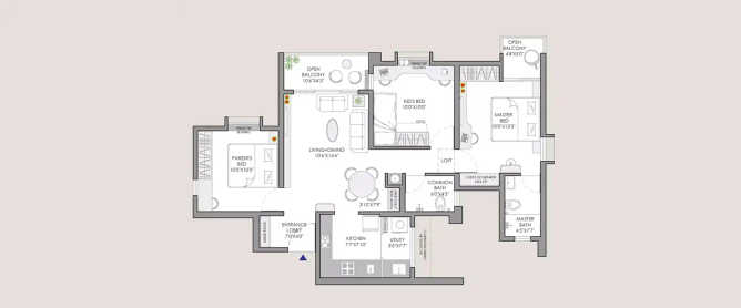 VJ Yashone Infinitee Tathawade - Floor plan 3 BHK 920 Sq.ft