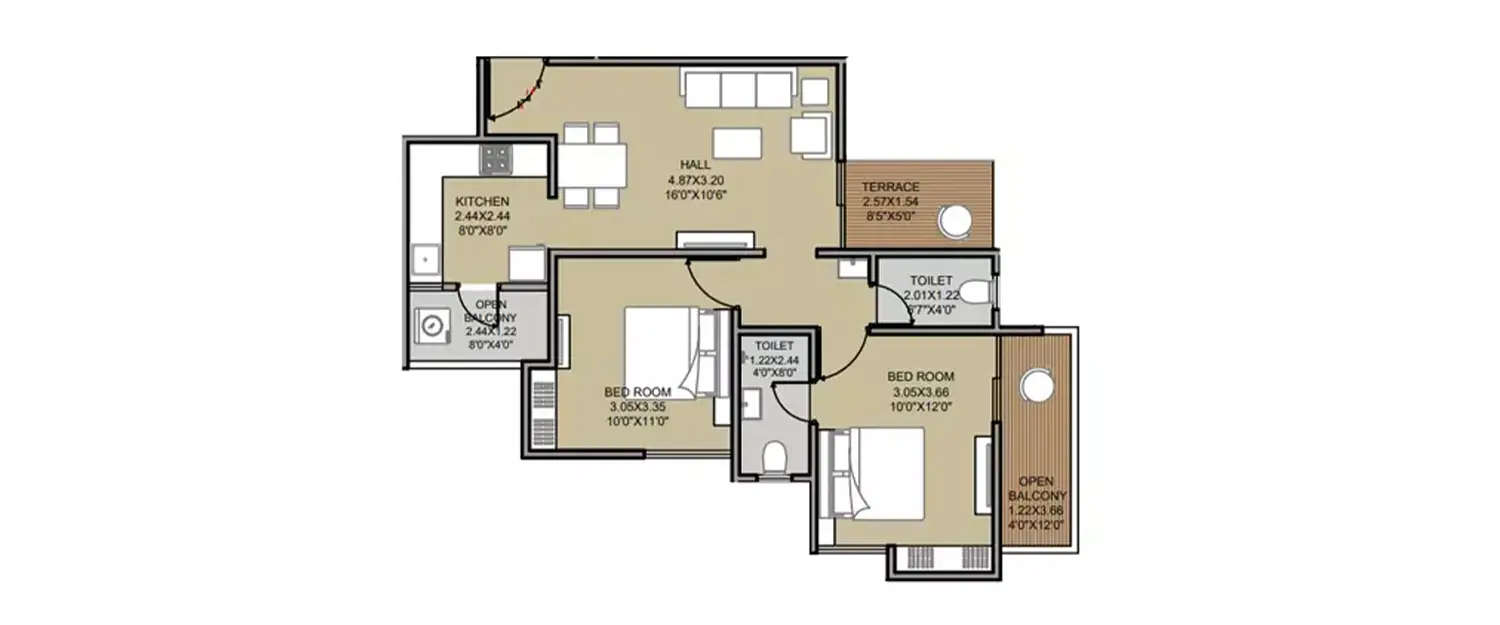 Floor plan for 2 BHK