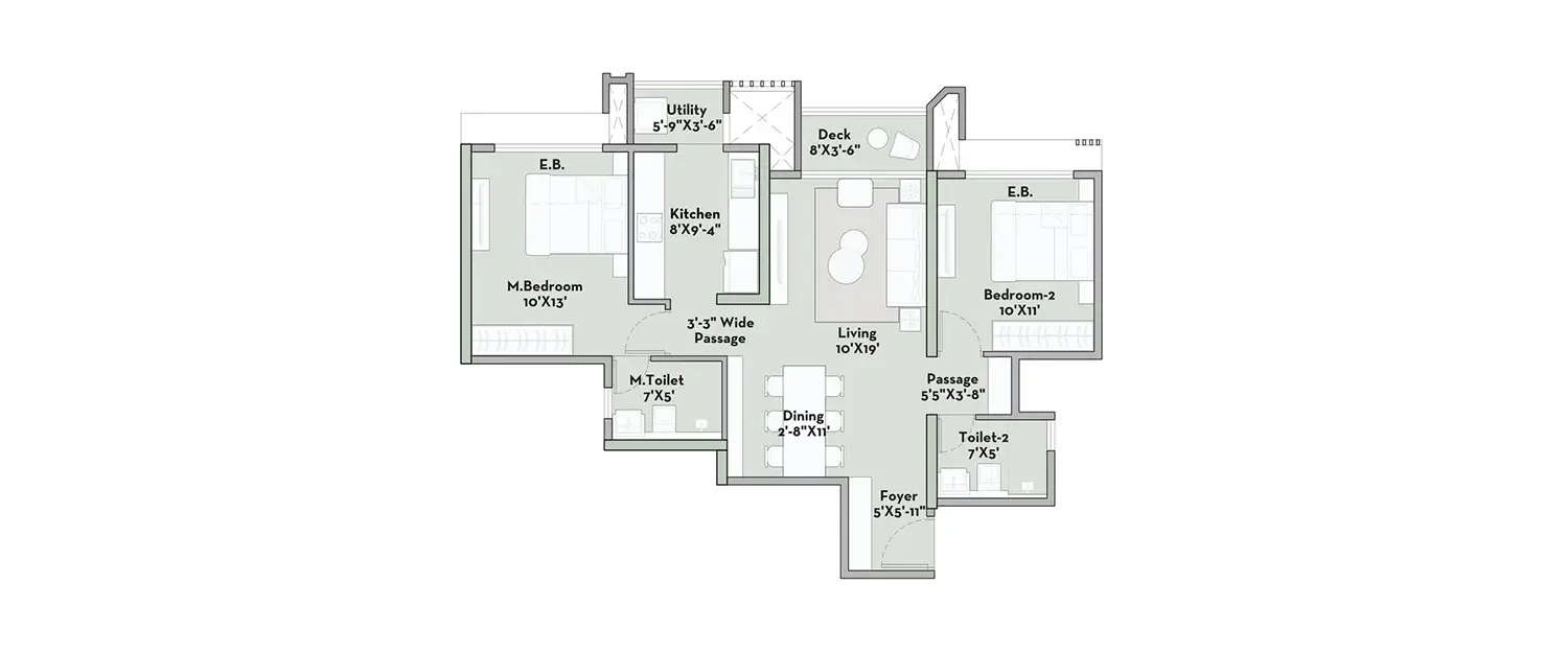 Floor plan for 2 BHK