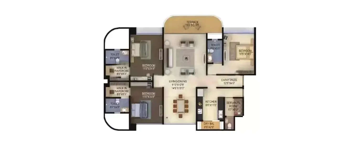 Floor plan for 3 BHK