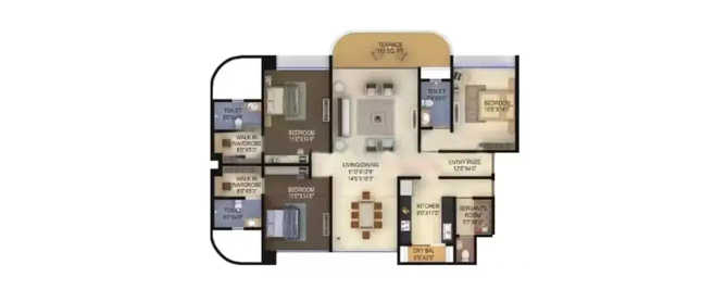 Kumar Siddhachal Gultekadi - Floor plan 3 BHK 1850 Sq.ft