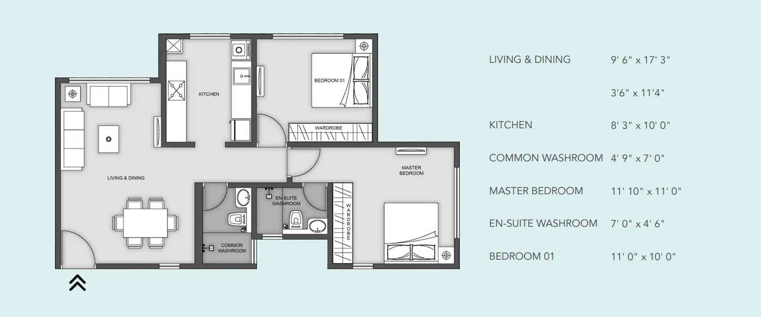 Floor plan for 2 BHK