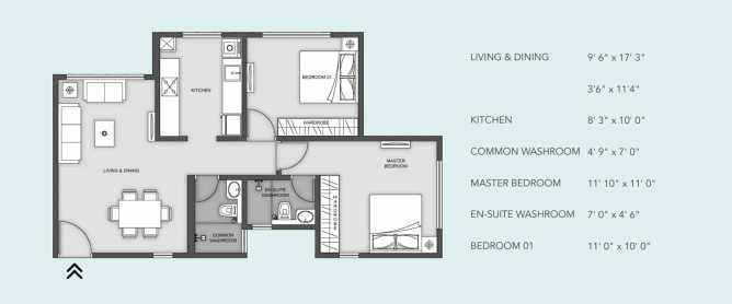Aaradhya Eastwind Vikhroli - Floor plan 2 BHK 678 Sq.ft