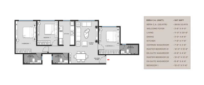 MICL Insignia Vile Parle - Floor plan 2 BHK 967 Sq.ft