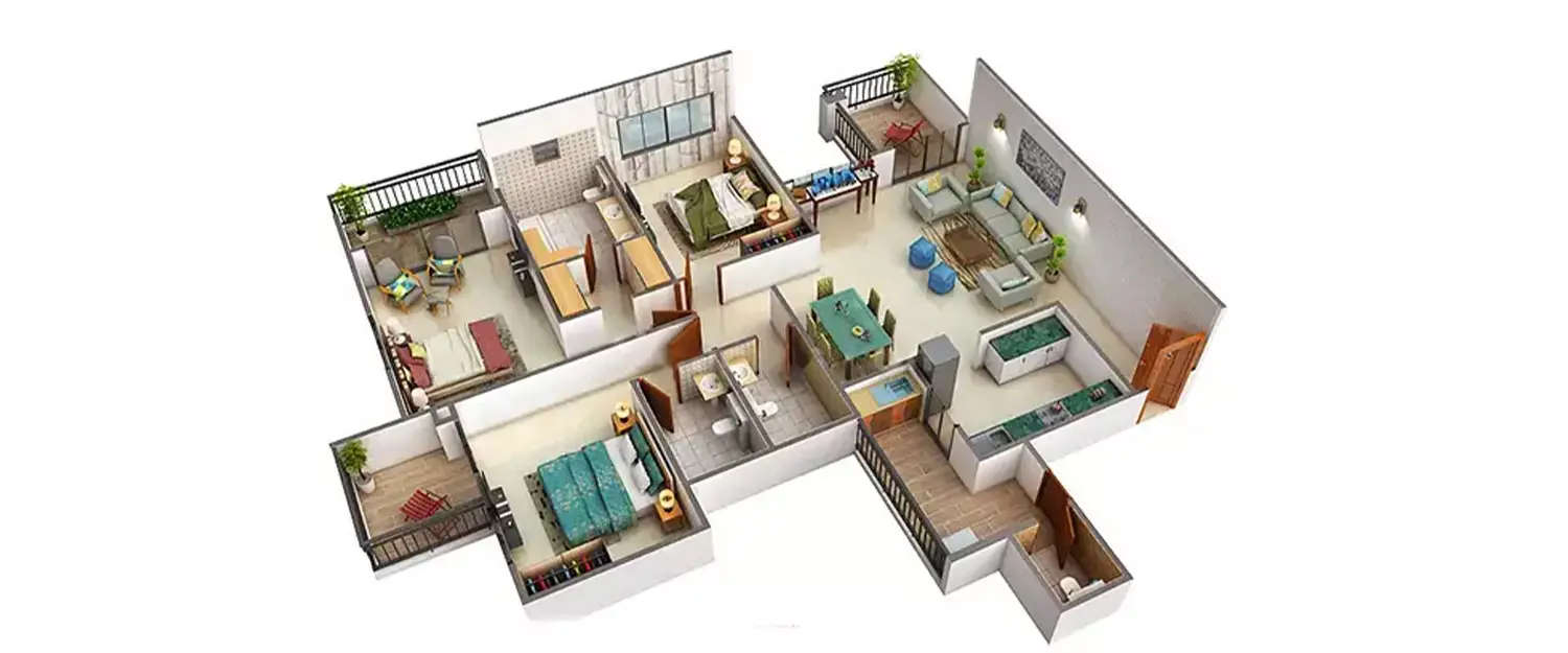 Floor plan for 3 BHK