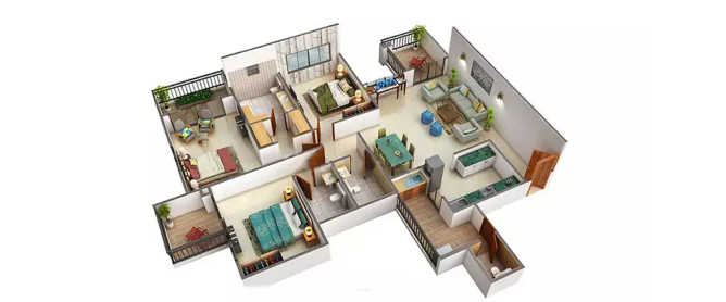 K Raheja Vistas Premiere Mohammed Wadi - Floor plan 3 BHK 1376 Sq.ft