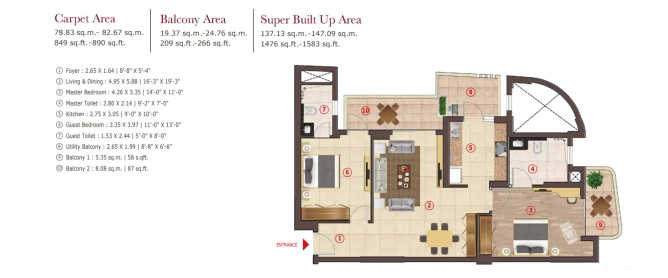 Max Antara Sector 150 - Floor plan 2 BHK 890 Sq.ft