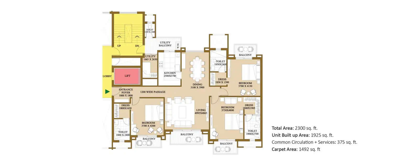 Floor plan for 3 BHK