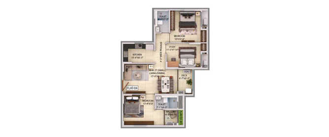 Srijan Optima Rajarhat - Floor plan 3 BHK 1077 Sq.ft